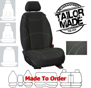 Getaway NEOPRENE Car Seat Covers BLACK w/ GREEN Stitch : Size CUSTOM MADE