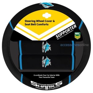 NRL STEERING WHEEL COVER SET CRONULLA SHARKS