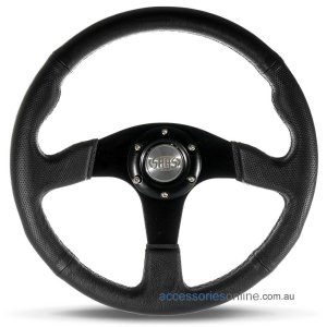 14" LEATHER Black Spokes, sports steering wheel by SAAS