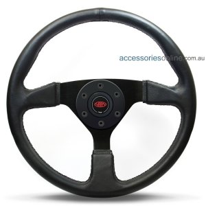 14" LEATHER "Director" 80's style, Black Spokes, sports steering wheel by SAAS