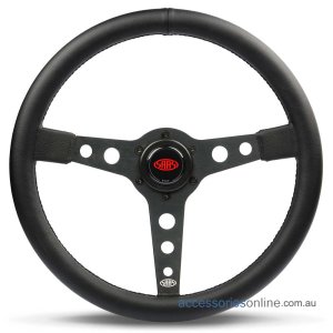 14" LEATHERETTE Black Spokes, Retro sports steering wheel by SAAS