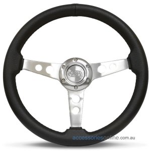 14" LEATHER with Polished Spokes, Retro sports steering wheel by SAAS