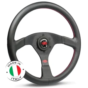 (14") LEATHER, Sprint, Black Spokes, Red Stitch, Italian Sports Steering Wheel by SAAS