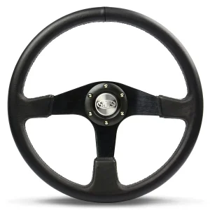 (15") LEATHER, Black Spokes, 'OCTANE' Sports Steering Wheel by SAAS
