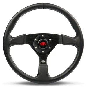 (14") LEATHER, "Director", 80's Style, Black Spokes, Sports Steering Wheel by SAAS