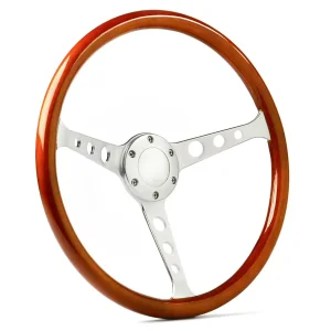 (15") WOOD, Dished, Brushed Alloy Hole Spokes, Sports Steering Wheel Classic Series by SAAS