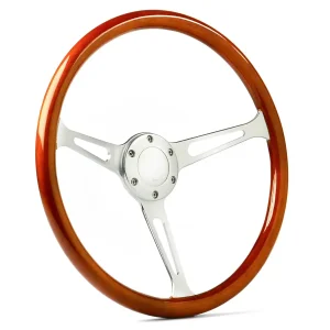 (15") WOOD, Dished, Brushed Alloy Slot Spokes, Sports Steering Wheel Classic Series by SAAS.