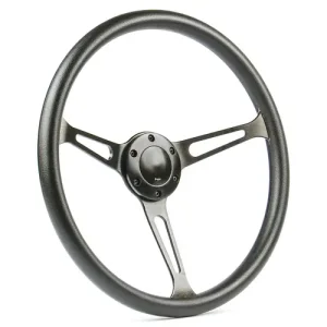(15") POLY, Dished, Black Slotted Spokes, Sports Steering Wheel Classic Series by SAAS