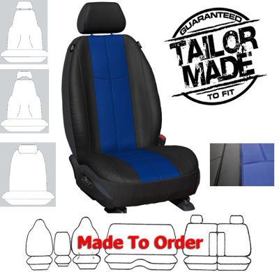 EMPIRE LEATHER LOOK car seat covers BLUE & BLACK Size CUSTOM MADE