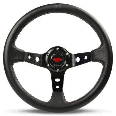 (14") LEATHER, DEEP DISH, Black Hole Spokes, GT, Sports Steering Wheel by SAAS