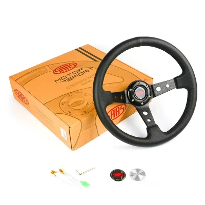 (14") LEATHER, DEEP DISH, Black Hole Spokes, GT, Sports Steering Wheel by SAAS