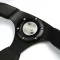 (14") LEATHER, Black Spokes, Flat Bottom, Grip Indicator, sports steering wheel by SAAS